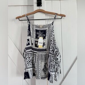 Cottagecore Floral Linen Tank Top with Tie Sides